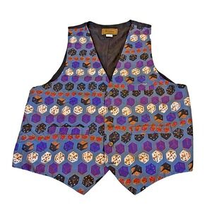 Bruno - Vintage Men's 100% Silk Vest; Rare Gambling Dice Casino Print; Blue; Med